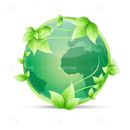Green Earth Logo - Green Globe Surrounded by Vines and Leaves - Vectorjunky - Free ...