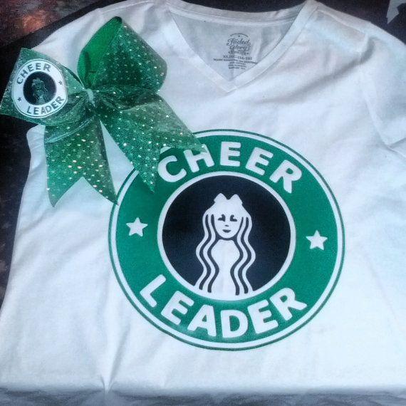 Starbucks Cheerleader Logo - Cheer shirt with matching cheer bow - starbucks inspired logo ...