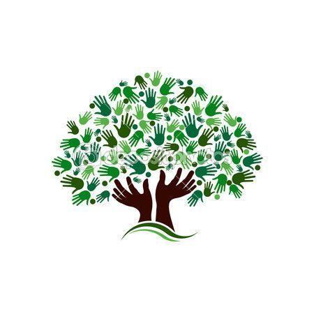 Green Tree Logo - Friendship connection tree image. Hands on hand tree logo — Stock ...