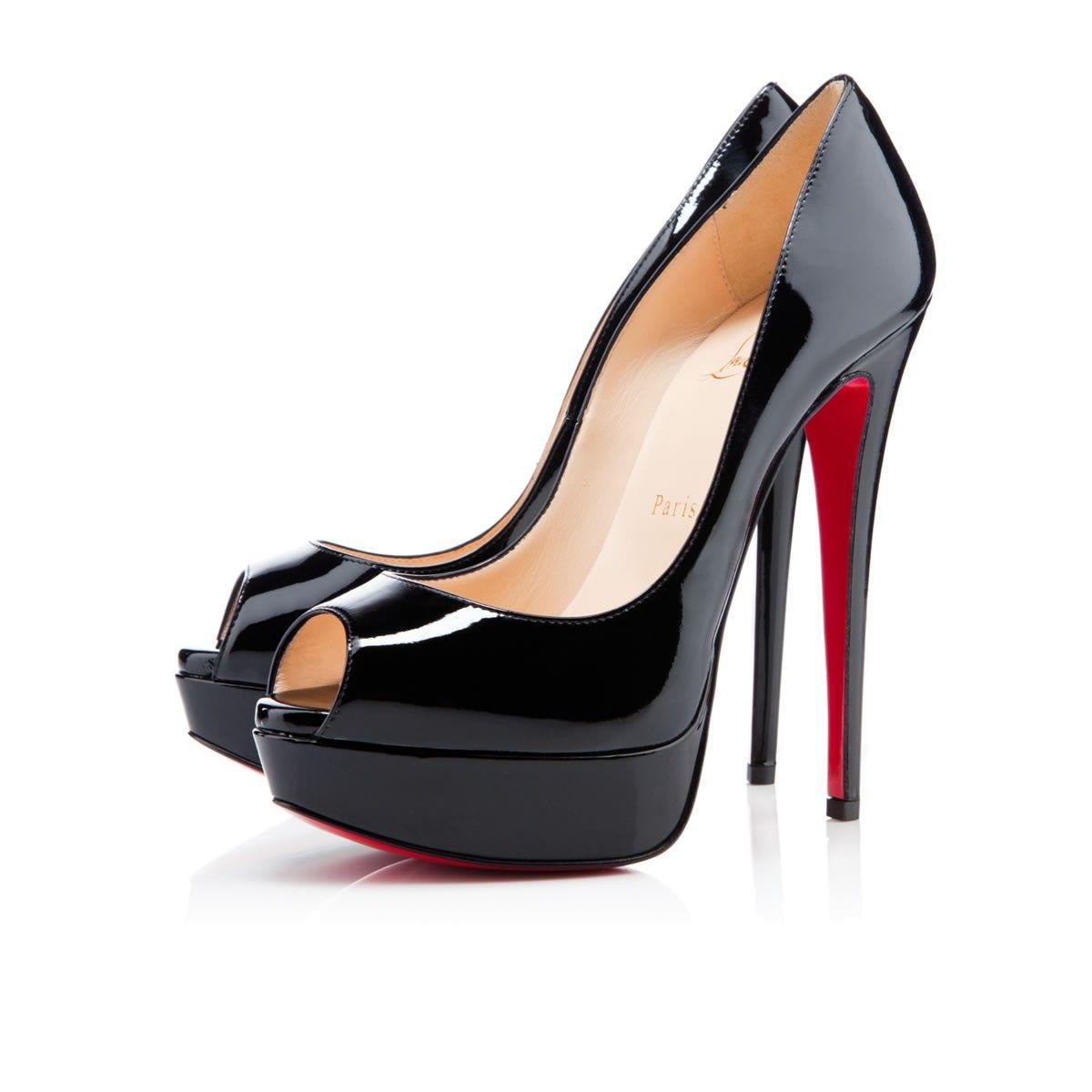 Black Christian Louboutin Logo - Lady Peep 150 Black Patent Leather - Women Shoes - Christian ...