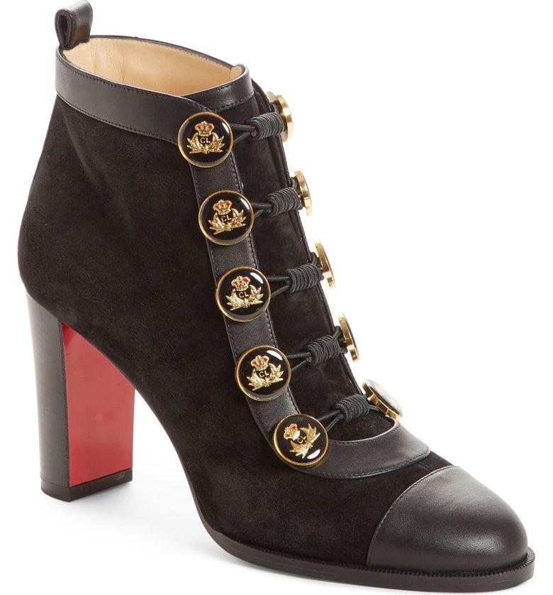 Black Christian Louboutin Logo - Christian Louboutin Caval Leather/Suede Red Sole Booties With Logo ...