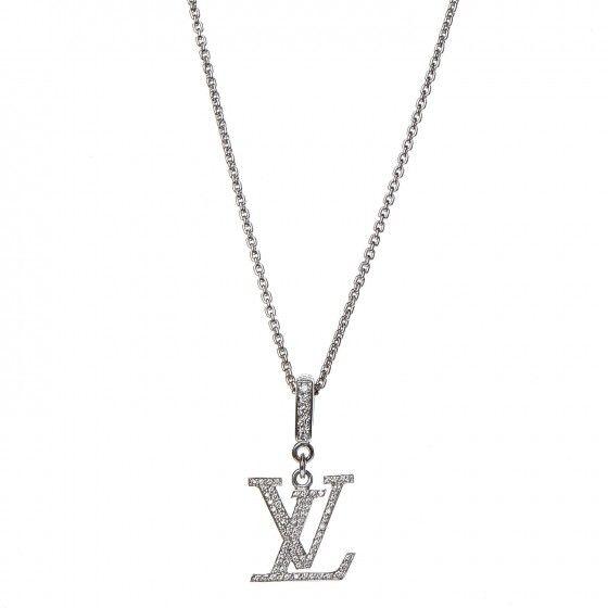 Louis Vuitton White Logo - LOUIS VUITTON 18K White Gold Diamond Logo Necklace 259149