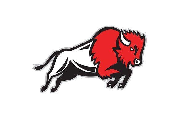 American Bison Logo - American Bison Buffalo Jumping Retro ~ Illustrations ~ Creative Market