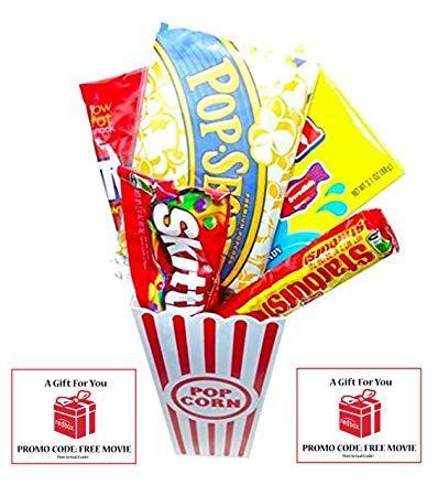Red Box Movie Logo - Amazon.com : Movie Night Popcorn and Candy Gift Basket Plus 2 Free