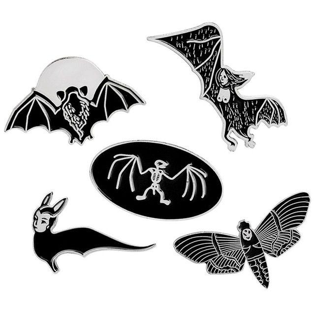 Gothic Bat Logo - Cartoon Animal Punk Gothic Bats Bee Enamel pins Dark Skeleton Brooch