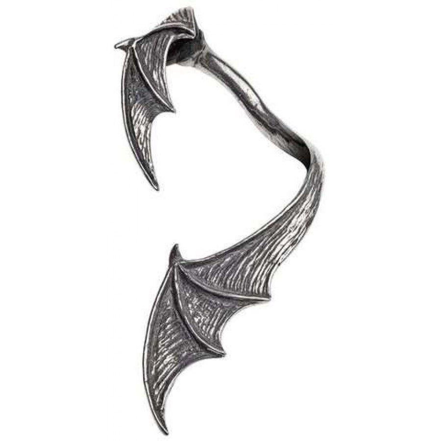 Gothic Bat Logo - A Night with Goeth Bat Wing Earwrap. Pewter Single Earring