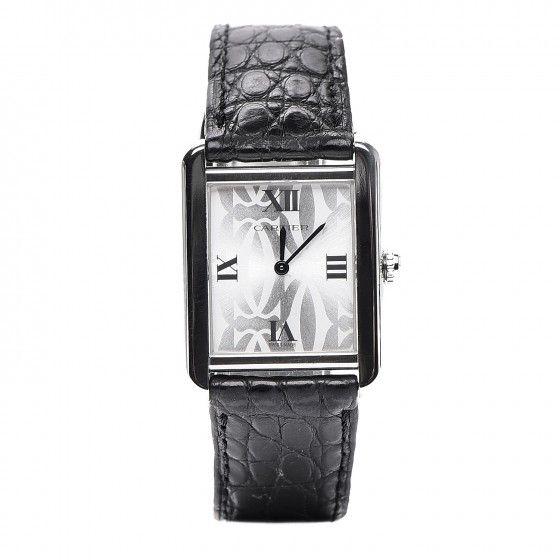 Cartier Watch Logo - CARTIER Stainless Steel Alligator Small Tank Solo Watch Logo 229664