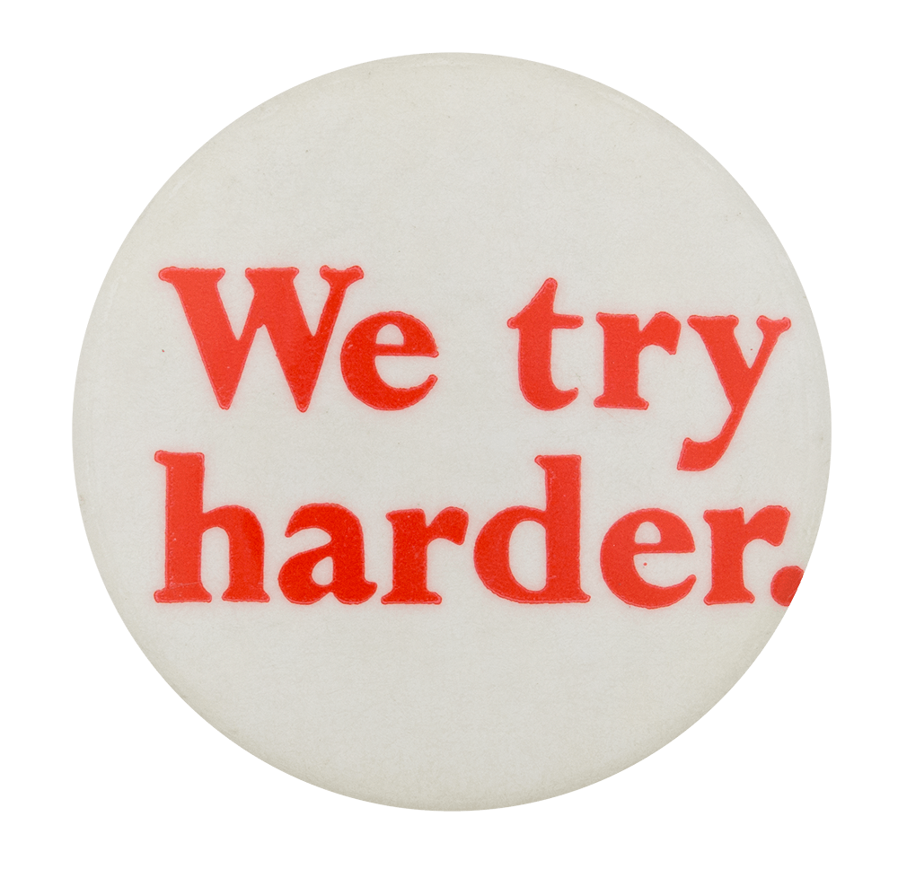 Round Avis Logo - Avis We Try Harder | Busy Beaver Button Museum