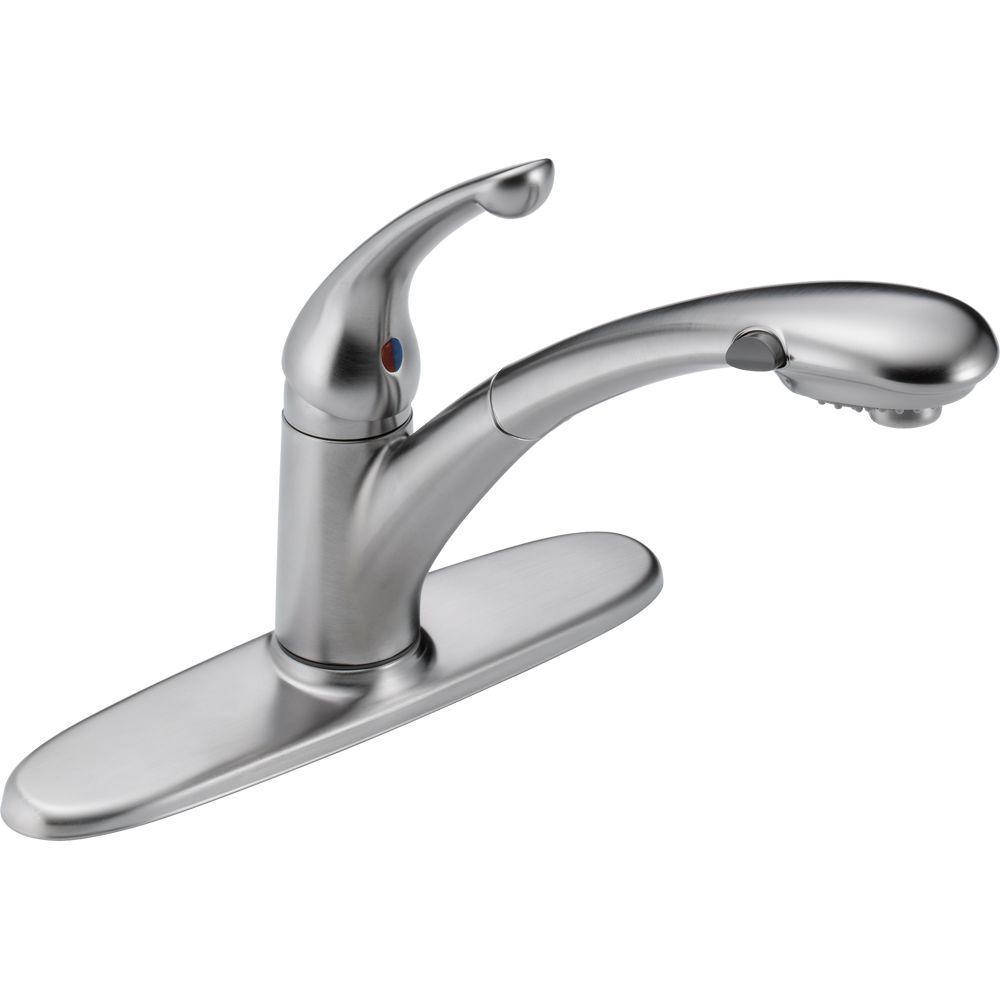 Delta Kitchen Faucets Logo - Delta Signature Single Handle Pull Out Sprayer Kitchen Faucet