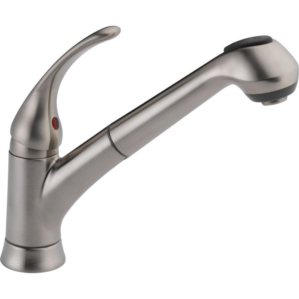 Delta Kitchen Faucets Logo - Delta Foundations Single Handle Pull Out Sprayer Kitchen Faucet
