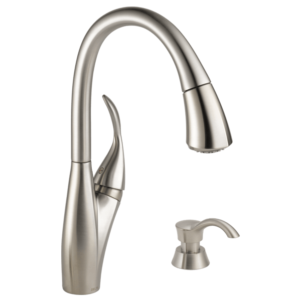 Delta Kitchen Faucets Logo - Single Handle Pull-Down Kitchen Faucet with Soap Dispenser 19932 ...