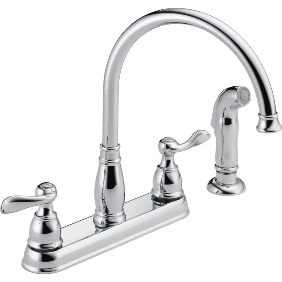 Delta Kitchen Faucets Logo - Delta Windemere Chrome 2 Handle Deck Mount High Arc Kitchen Faucet