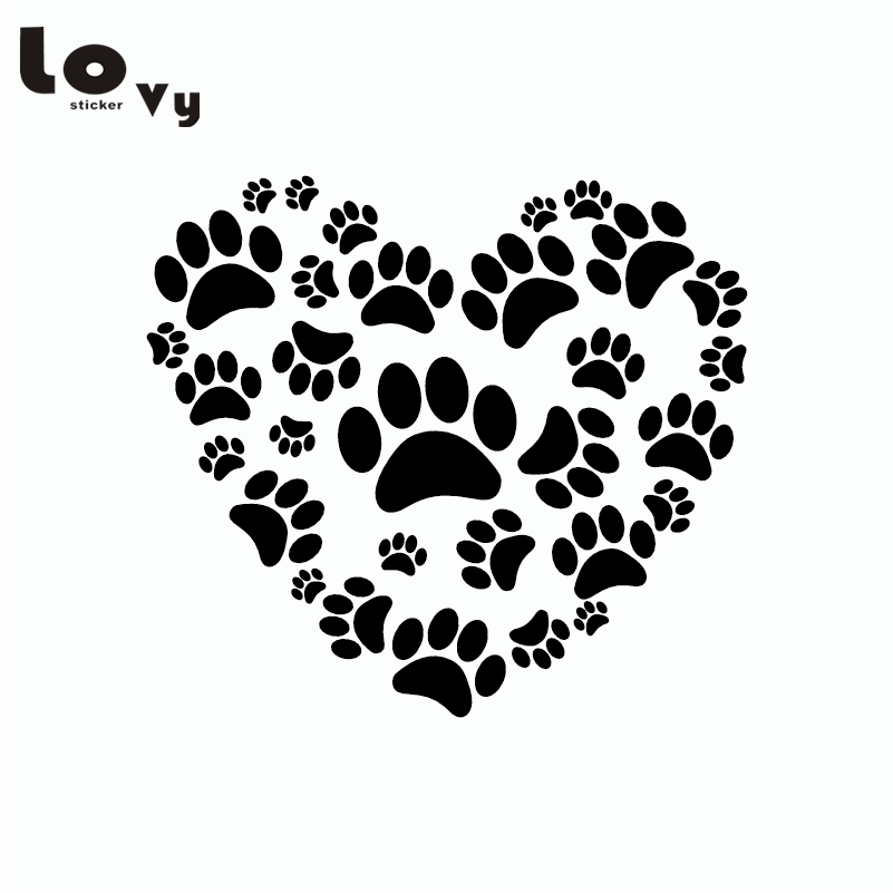 Cute Paw Print Logo - Cute Dog Paw Print On Your Heart Wall Sticker Creative Cartoon