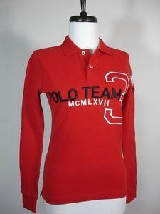Double Polo Logo - Ralph Lauren Skinny Polo Shirt Dual Double Match Pony Logo LS Red
