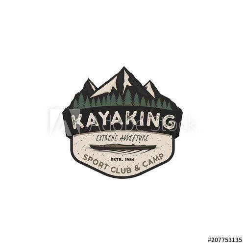 Hipster Mountain Logo - Kayaking vintage badge. Mountain explorer label. Outdoor adventure ...