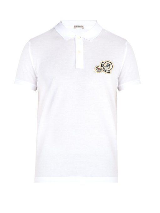 Double Polo Logo - Moncler Double Logo Cotton Polo Shirt In White