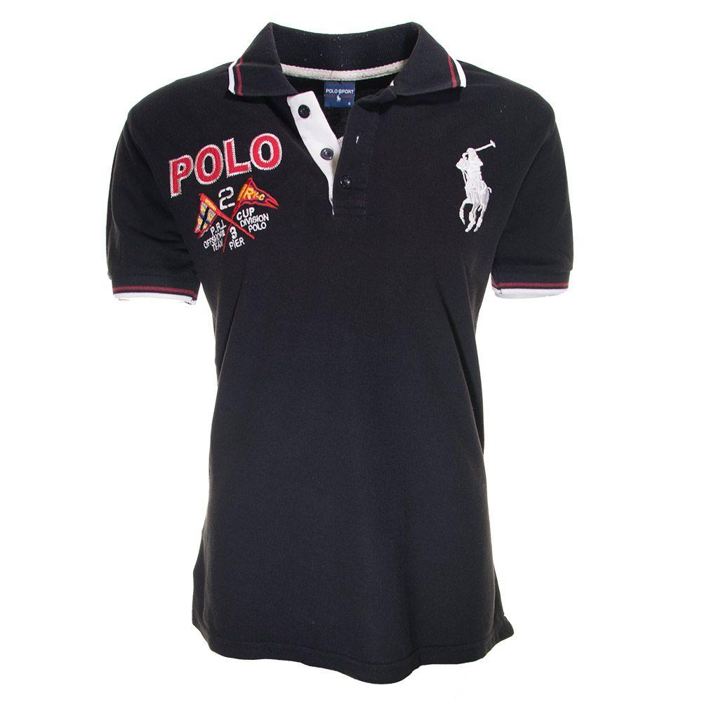 Double Polo Logo - Black Ralph Lauren Double Logo Polo Shirt - S - Dirty Harry Clothing