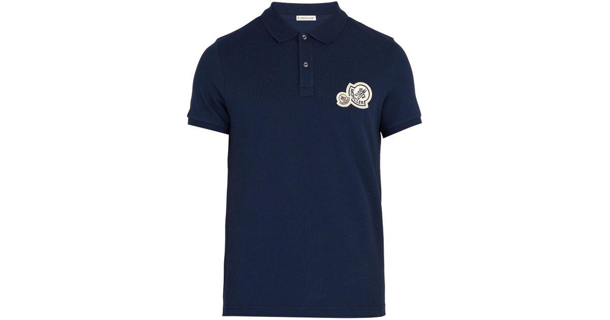 Double Polo Logo - Moncler Double Logo Cotton Polo Shirt In Blue For Men