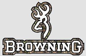 Browning Logo - Browning Logo #2 with Camo text Sticker Vinyl Decal 3.5
