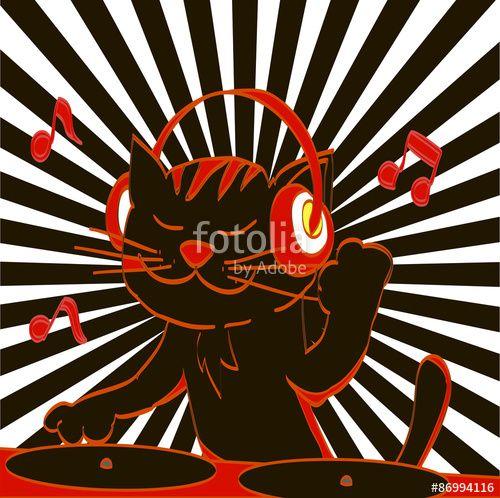 Cat Wearing Headphones Logo - ginger tabby cat wearing headphones spinning music from records ...