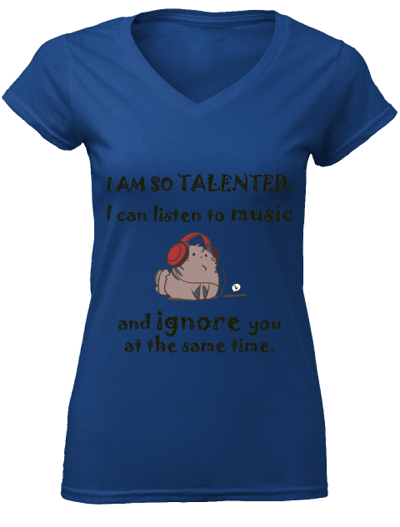 Cat Wearing Headphones Logo - Talented Cat Wearing Headphones V-Neck Shirt – Custom Cat Prints