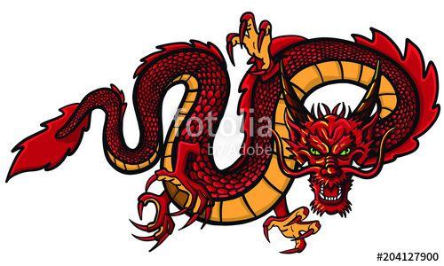 Old Dragon Logo - hand drawn Dragon tattoo , coloring book japanese style. Japanese old