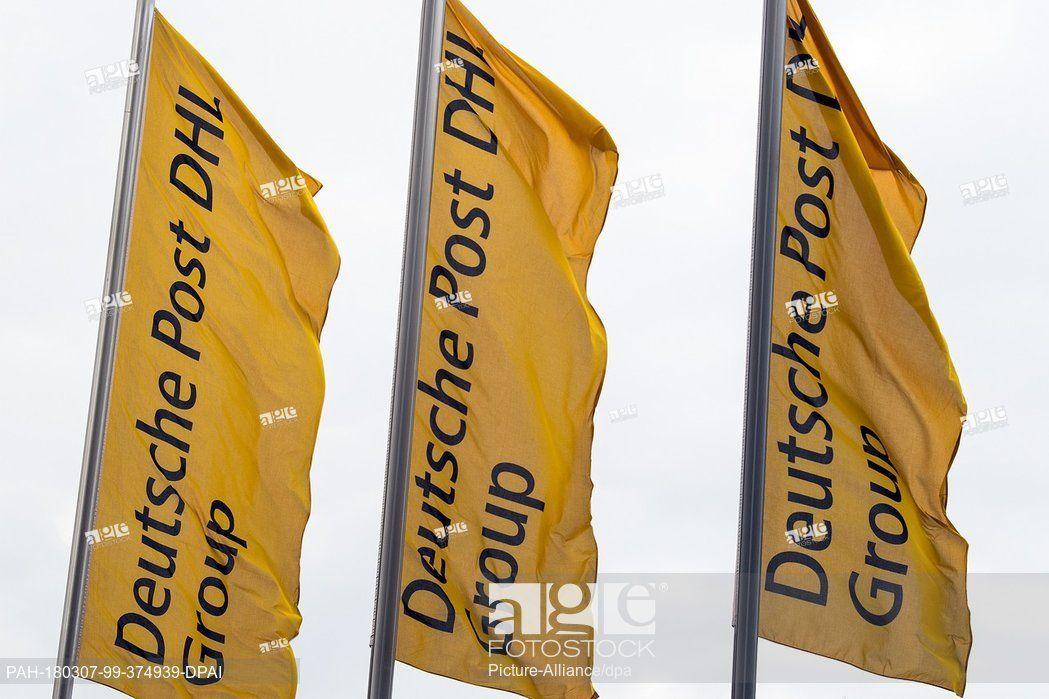 German Courier Company Logo - 07 March 2018, Germany, Bonn: Yellow flags with the logo of ...
