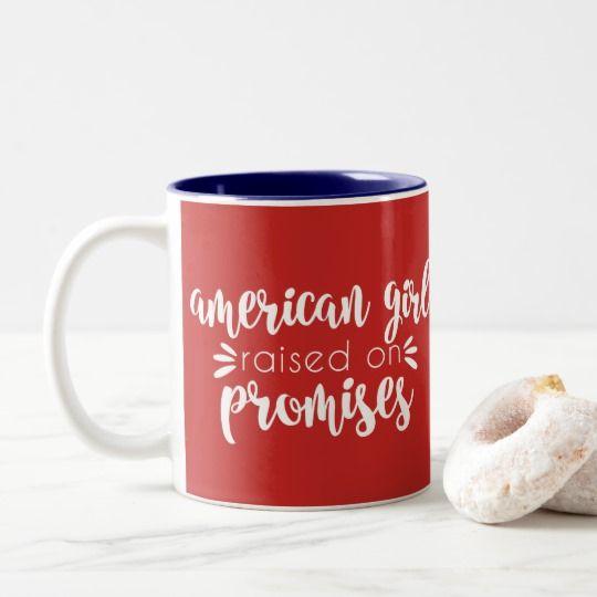 Two Red Women Logo - American Girl Raised on Promises - Funny Red Women Two-Tone Coffee ...