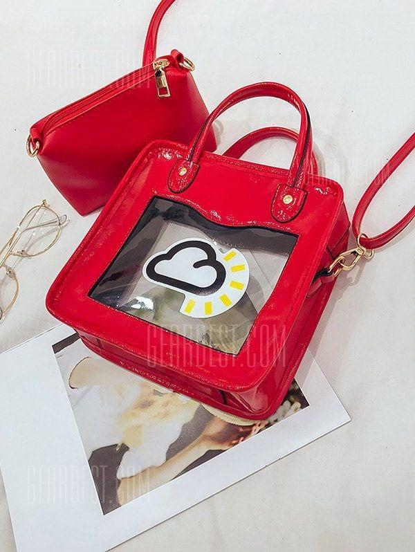 Two Red Women Logo - Two Pieces Transparent Handbag Set- RED Online Shopping