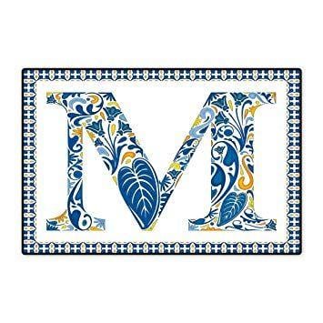 Blue and Yellow Capital M Logo - Letter M Door Mats for Home Blue Floral Capital Letter M with Exotic
