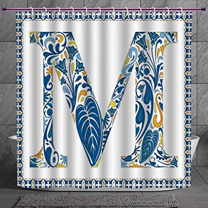 Blue and Yellow Capital M Logo - Cool Shower Curtain 2.0 [ Letter M,Blue Floral Capital Letter M with ...