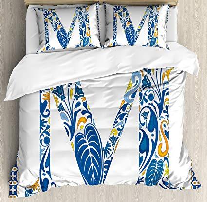 Blue and Yellow Capital M Logo - Ambesonne Letter M Duvet Cover Set King Size, Blue