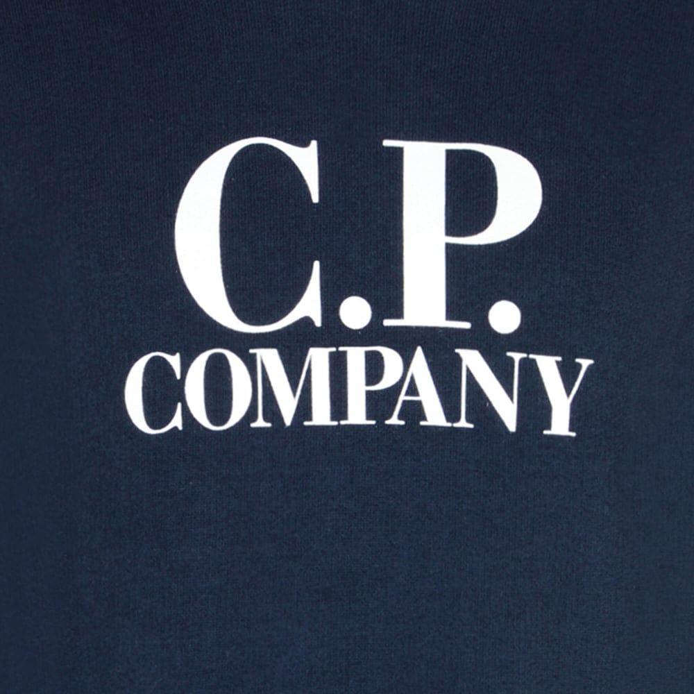 White and Blue Company Logo - CP Company Boys Navy Blue Hoodie with White CP Company Logo Print ...