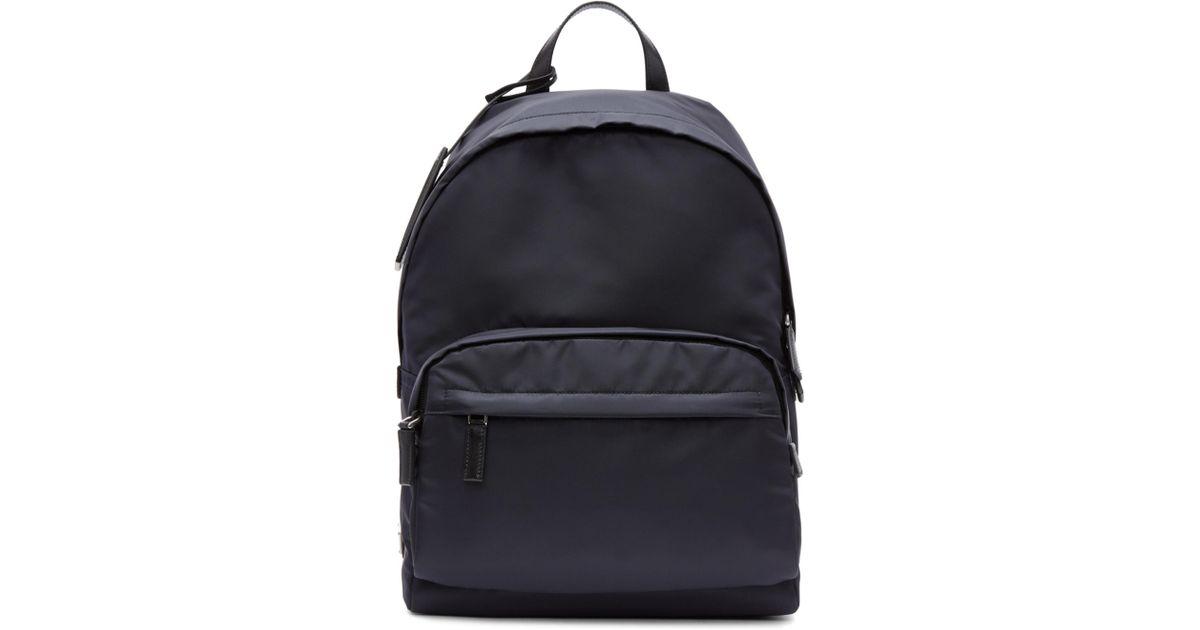 Backpack with Mountain Logo - Lyst - Prada Navy Mountain Fabric Backpack in Blue for Men