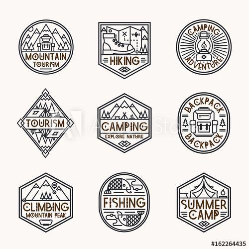Camping Logo - Camping logo set line style consisting of mountains, backpack, tent ...