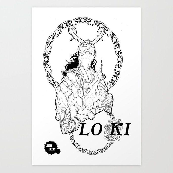 Black and White Loki Logo - Loki god of mischief and lies (black and white) Art Print by ...
