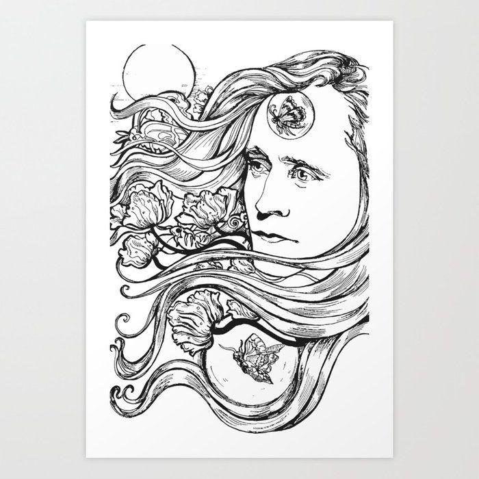 Black and White Loki Logo - Flowing Hair - Loki Black and White Series Art Print by ...