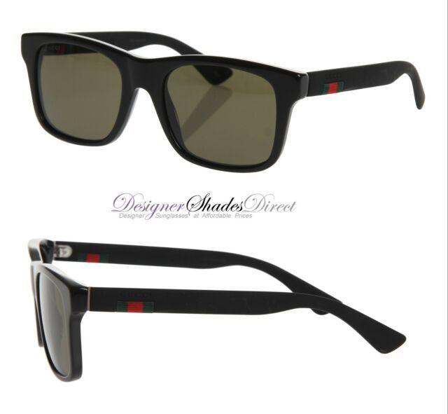 Red Green Grey Logo - Gucci Sunglasses Gg0008 001 Black Rectangle Frame Wayfare Grey Lens