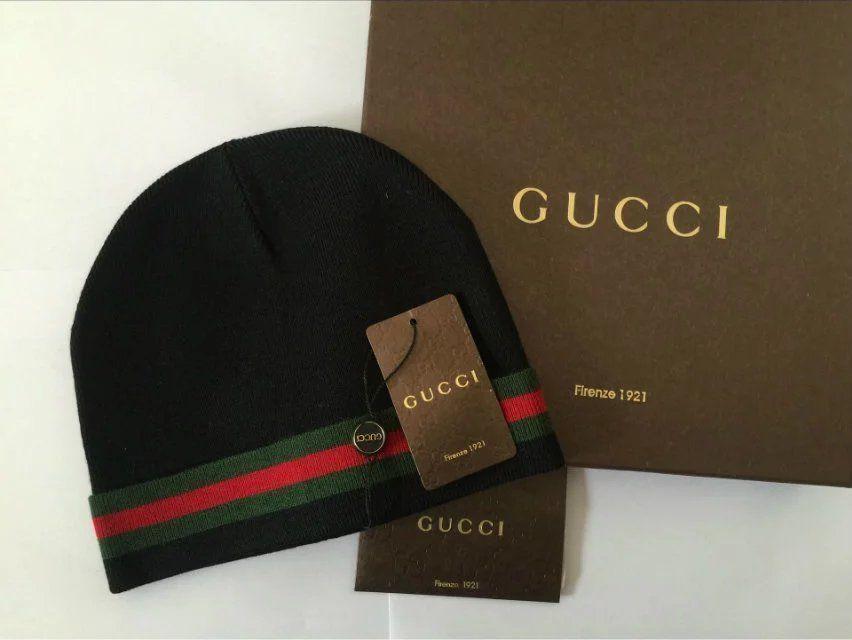 Red Green Grey Logo - New Authentic men's black red green GUCCI beanie hat