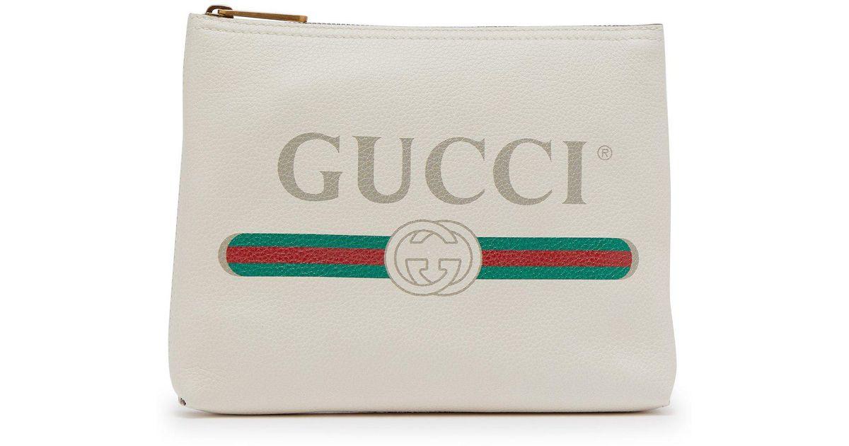 Gucci Small Logo - Lyst Logo Print Small Leather Pouch in White