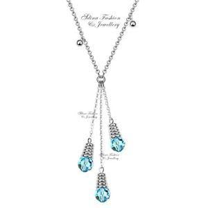 Triple Teardrop Logo - 18K White Gold Filled Made With Swarovski Crystal Aqua Triple ...