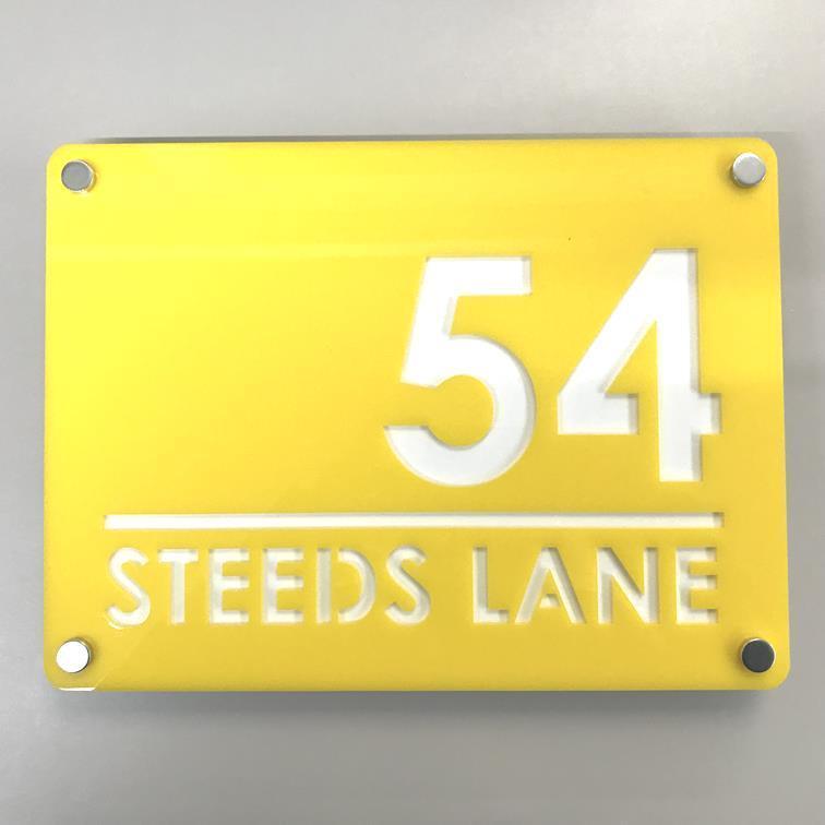 Yellow Rectangle Logo - Large Rectangular House Number & Street Name Sign & White
