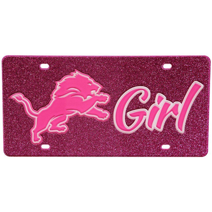 Red White Detroit Lions Logo - Detroit Lions Pink Glitter Acrylic License Plate with White Design Inlay