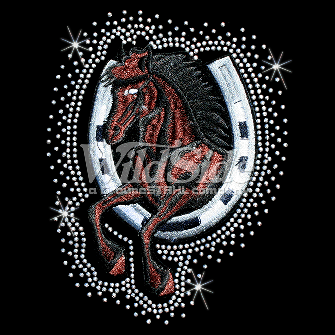 Horse Jumping through Horseshoe Logo - Horse jumping through horseshoe stones embroidery