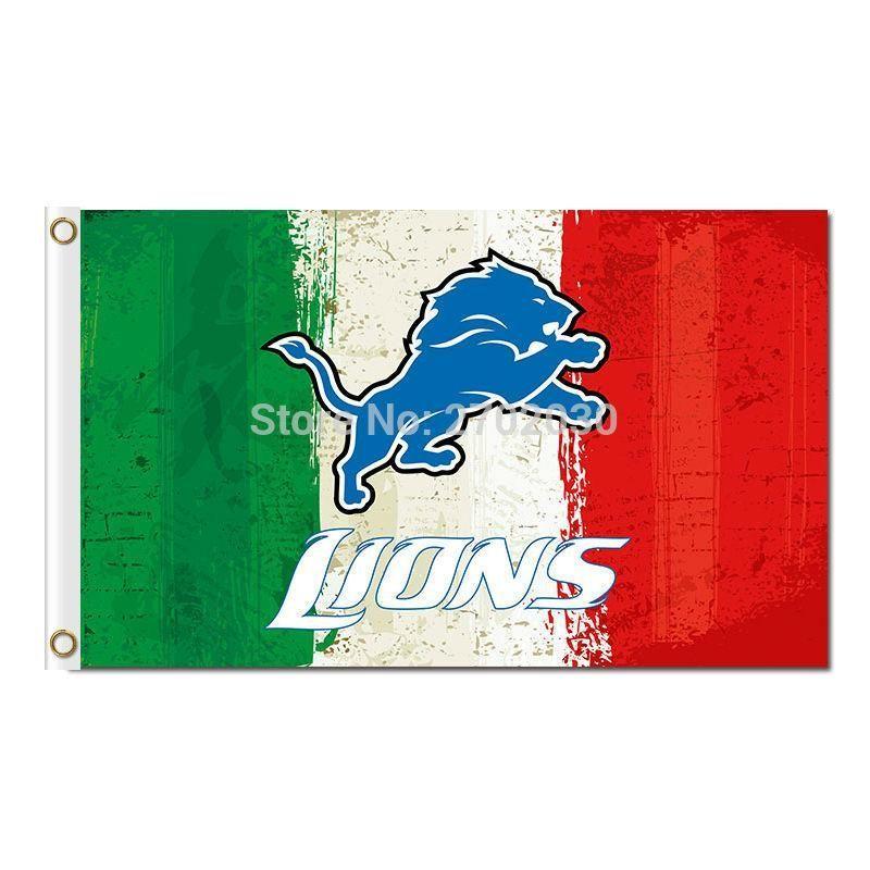 Red White Detroit Lions Logo - Green White Red Disign Detroit Lions Flag Team Sport Super Bowl