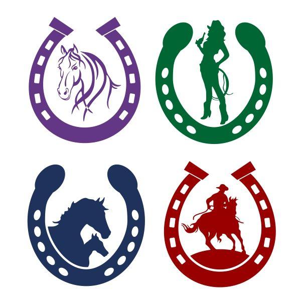 Horse Jumping through Horseshoe Logo - Horse Jumping Cuttable Design