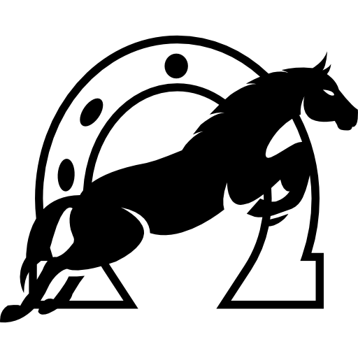 Horse Jumping through Horseshoe Logo - Jumping horse in front a horseshoe Icons | Free Download