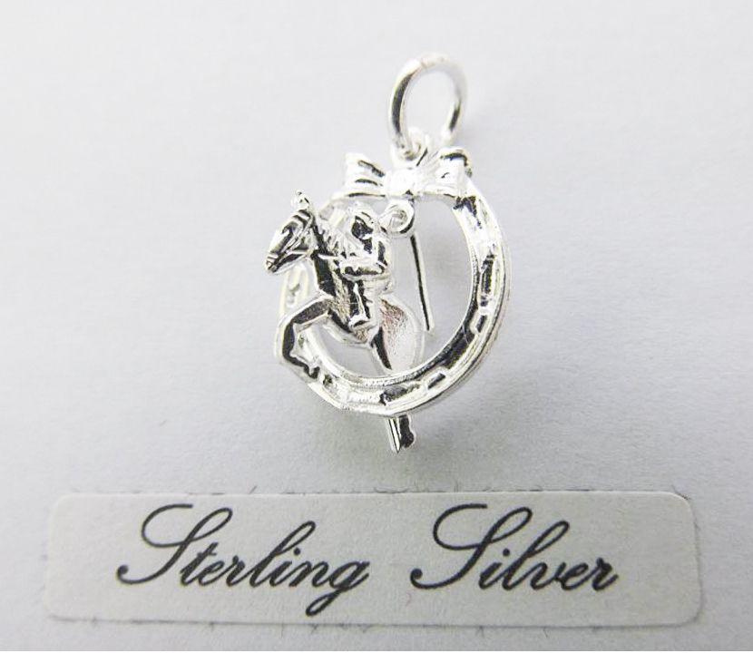 Horse Jumping through Horseshoe Logo - Sterling Silver horse jumping through horseshoe charm - Equestrian ...