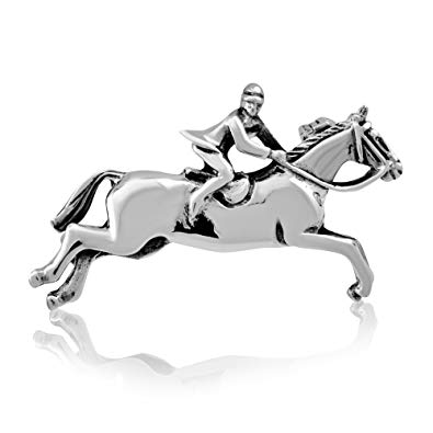 Horse Jumping through Horseshoe Logo - WithLoveSilver 925 Sterling Silver Jumping Horse