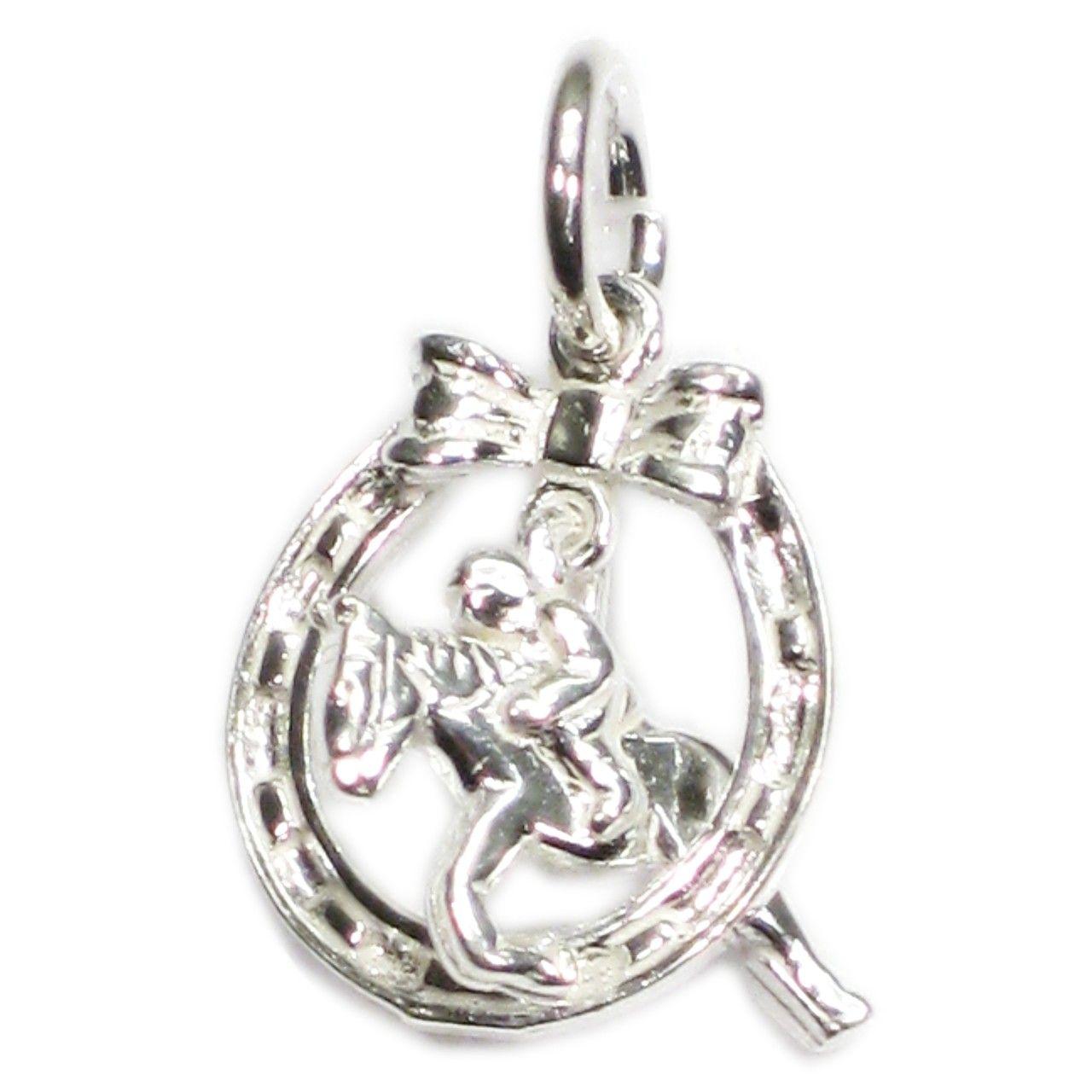 Horse Jumping through Horseshoe Logo - Horse Jumping through horseshoe sterling silver charm .925 x 1...